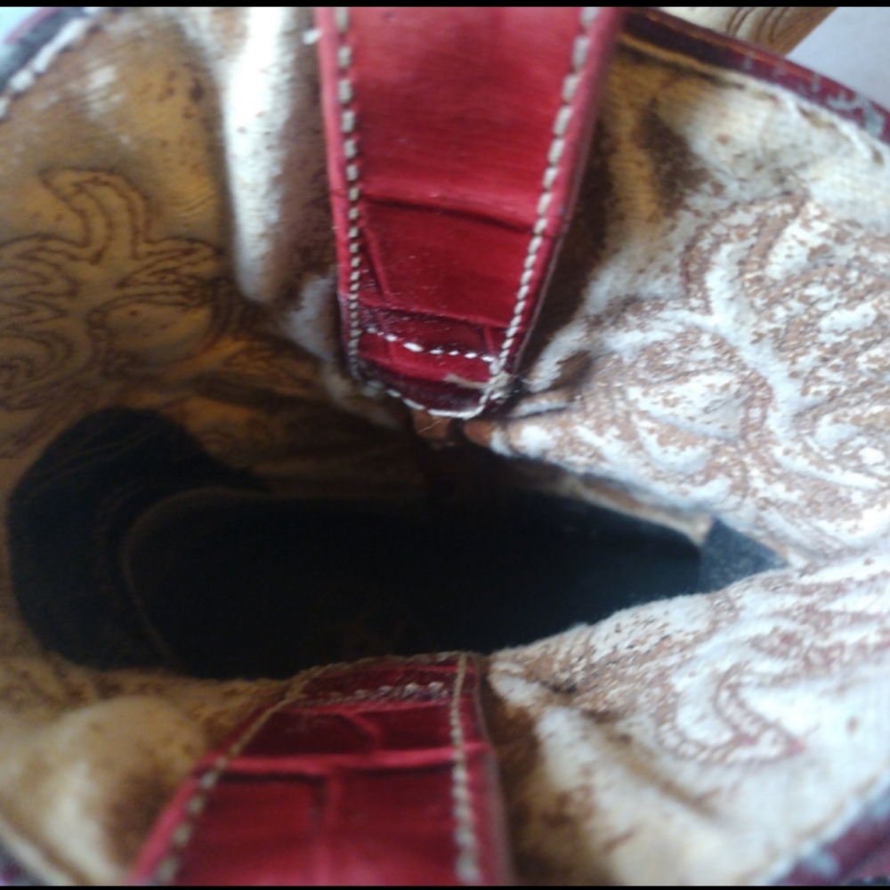 Ariat FatBaby Alligator Print Red and Cream Suede Leather youth size 3 Cowgirlbo - Picture 7 of 12